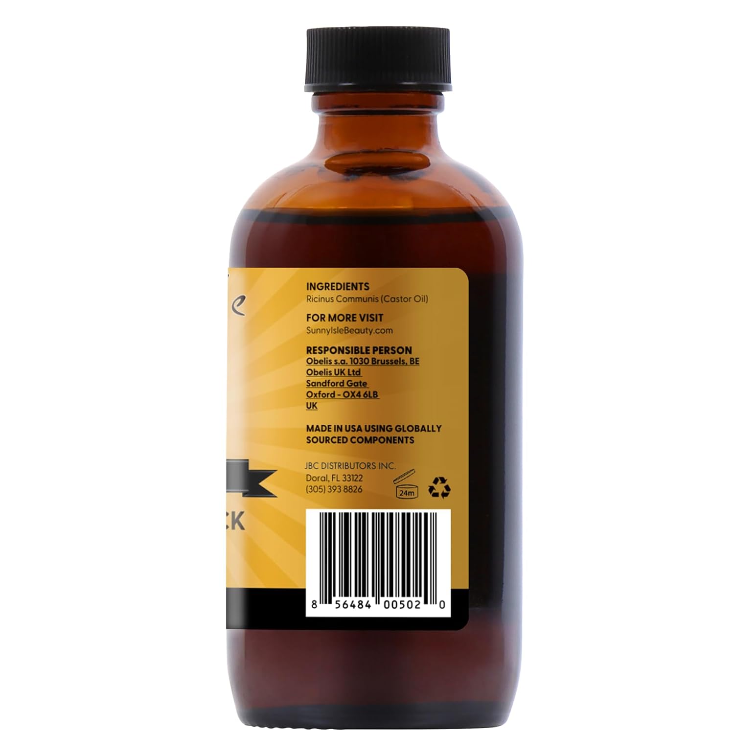 Sunny Isle Jamaican Black Castor Oil 4oz, Original, Authentic | Moisturizing JBCO for Hair Growth, Scalp Care, Edges, Eyebrows & Eyelashes, Conditioning for Dry Skin, Unscented