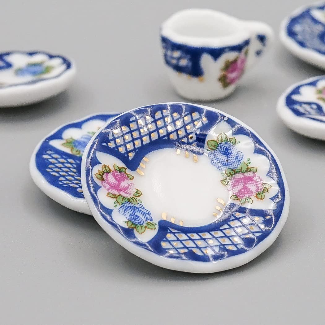Odoria 1/12 Miniature Porcelain Tea Set 15Pcs Dollhouse Decoration Accessories, Grapes