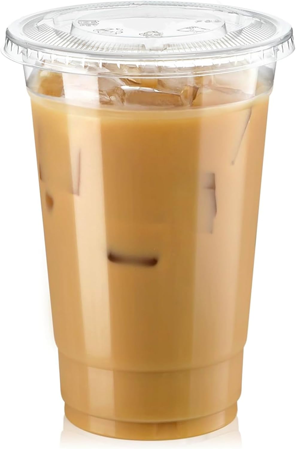 Fit Meal Prep 100 Pack 16 oz Clear Plastic Cups with Flat Lids, Disposable Iced Coffee Cups, BPA Free Premium Crystal Smoothie Cup for Party, Lemonade Stand, Cold Drinks, Juice, Milkshake