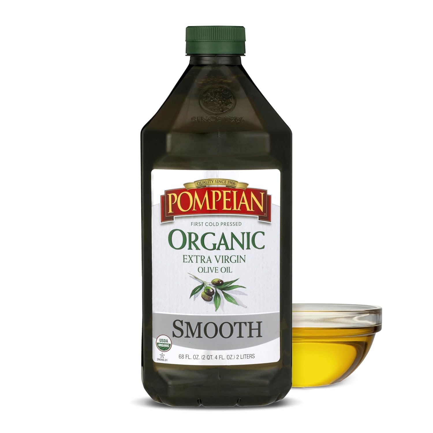 Pompeian Robust Organic Extra Virgin Olive Oil - 16 fl oz | First Cold Pressed Olive Oil for Cooking - Full-Bodied Taste for Dressings and Marinades