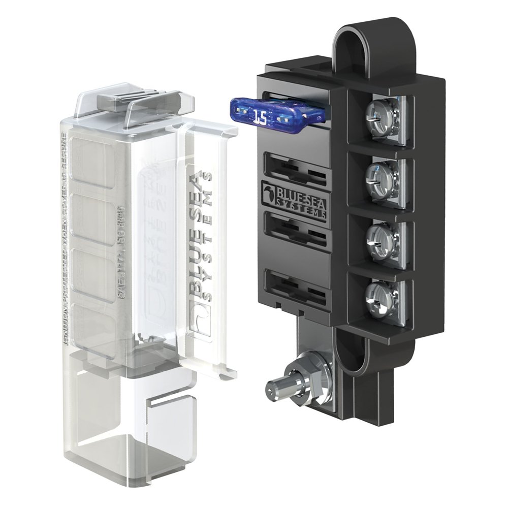 Blue Sea Systems ST Blade Fuse Block 6 Way Circuits with Negative Bus and Cover, 100 Amps, 5025