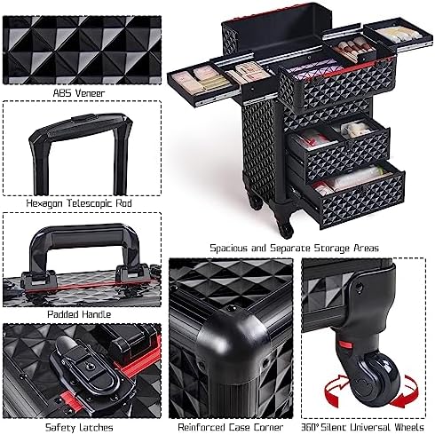 Yaheetech Rolling Makeup Train Case with 2 Drawers Nail Cart Beauty Trolley