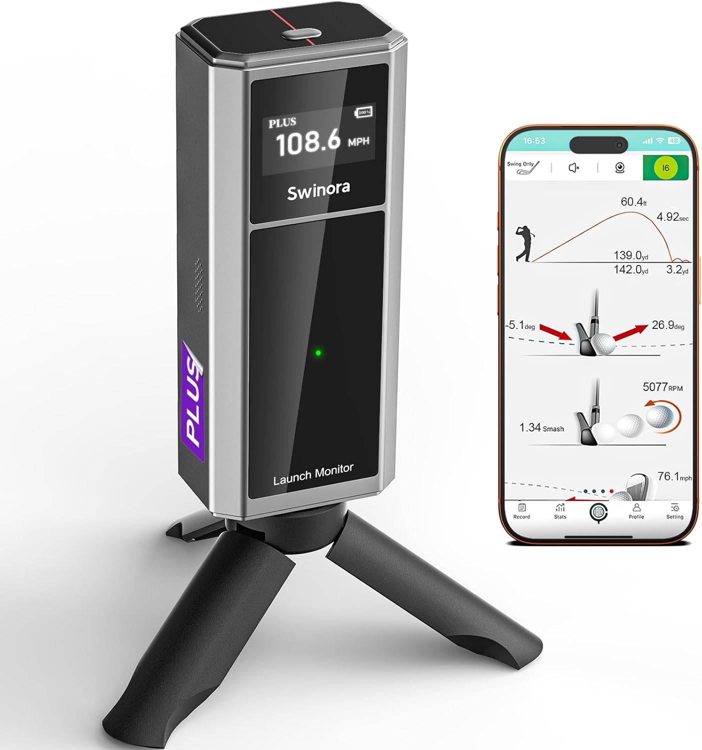 Golf Launch Monitor & Portable Swing Analyzer with 13 Metrics | Multi-Angle Practice Views