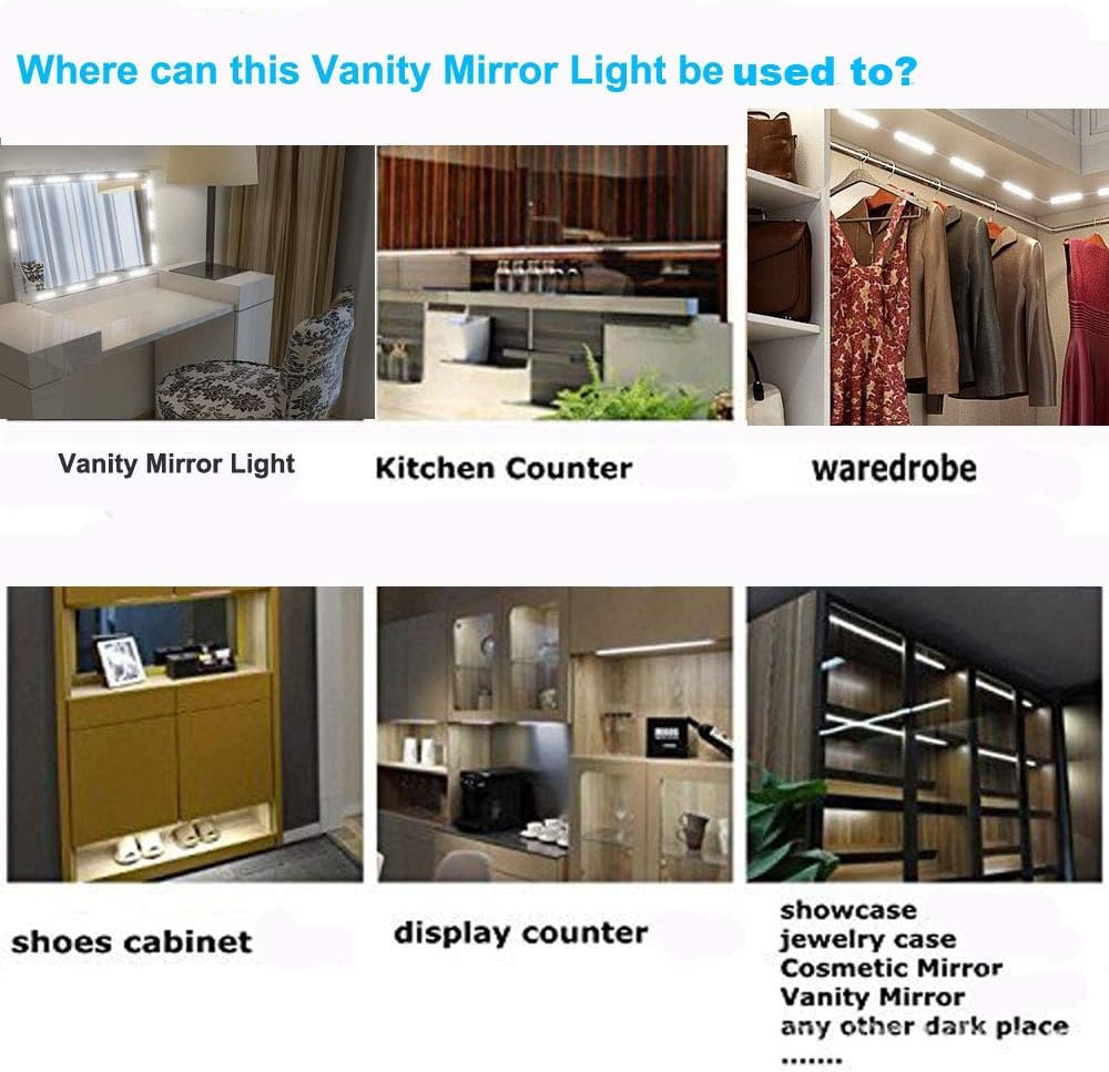 Led Vanity Mirror Lights, Hollywood Style Vanity Make Up Light, 10ft Ultra Bright White LED, Dimmable Touch Control Lights Strip