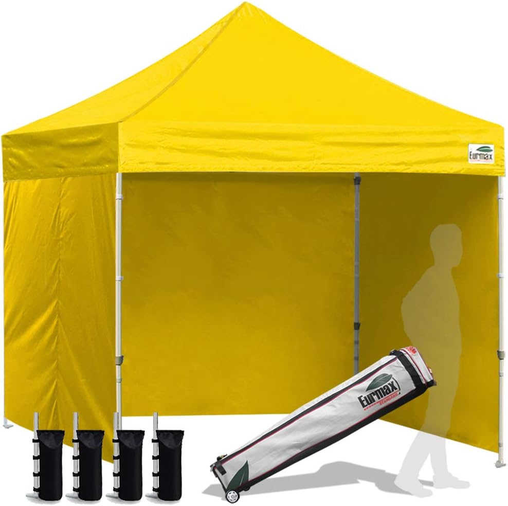 Eurmax USA 10x10 Pop Up Canopy Tent,Commercial Tent with Patented No-Tip Rolling Bag,4 Zippered Removable Walls,UV & Water Resistant Canopy Top,Heavy Duty Outdoor Gazebo,Instant Shelter(White)