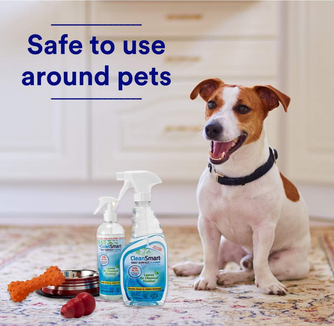 CleanSmart Daily Surface Cleaner and Pet-Safe Disinfectant, 23 oz (2 pack) | Hypochlorous Acid Spray Kills 99.9% of Viruses and Bacteria, No Harsh Residue, Food Contact Surface Sanitizer, No Rinse