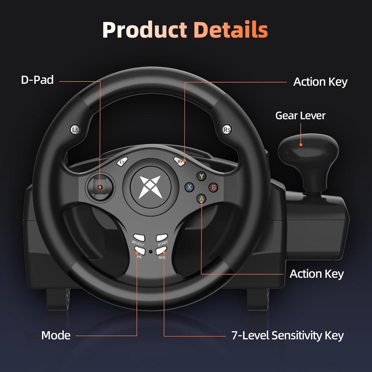 DOYO Gaming Steering Wheel with Pedals for PC, Xbox One, Xbox Series X