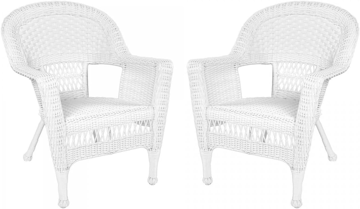 Jeco Wicker Patio Chairs (Set of 2) White Wicker