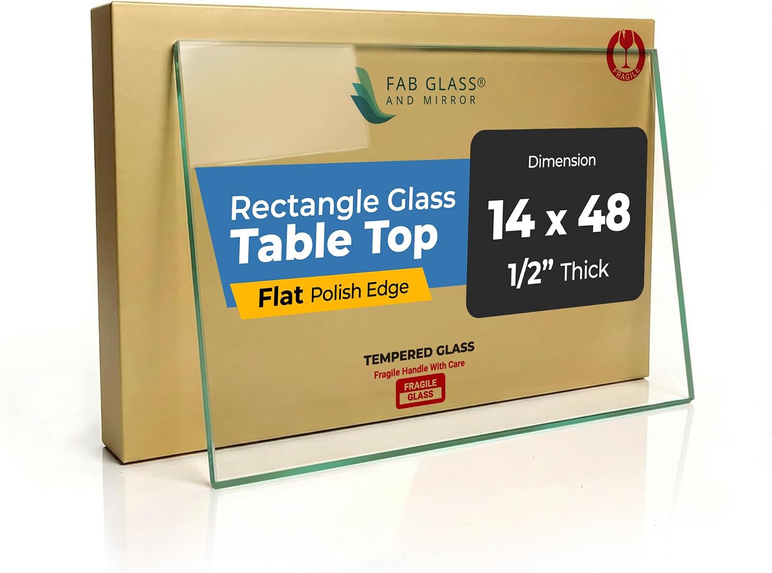 Tempered Glass Table Top Rectangle - 1/2 Inch Thick Heavy Duty for Dining Coffee Tables Desks - Flat Polish Edge Safe Corners - 24" X 48"