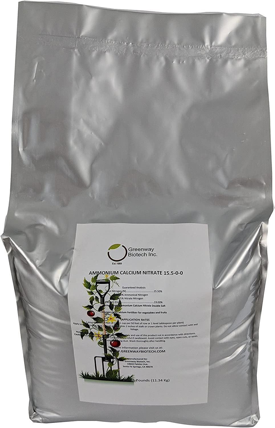 Greenway Biotech, Inc. Calcium Nitrate Solution Grade 15.5-0-0 Fertilizer Contains 15.5% Nitrogen & 19% Calcium for Tomatoes Plants- Water Soluble Hydroponics Fertilizers for Vegetables- 5 Pounds