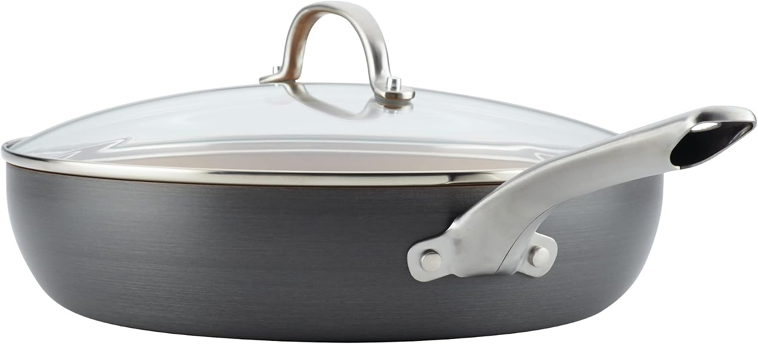 Ayesha Curry Kitchenware Ayesha Curry Home Collection Hard Anodized Nonstick Cookware Pots and Pans Set, 9 Piece, Charcoal Gray
