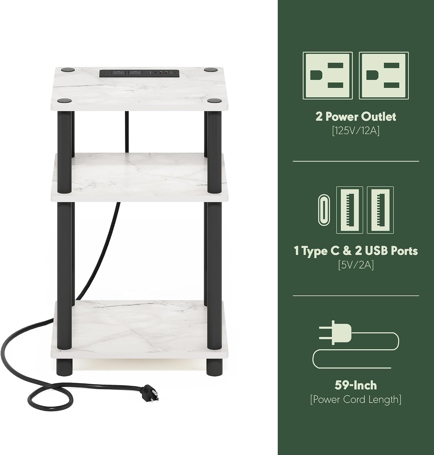 Furinno Turn-N-Tube End Table Corner Shelves, Set of 2, Dark Cherry/Black | Stackable Modern End Table with Open Shelf, Night Stand, Bedside Table, for Living Room, Bedroom