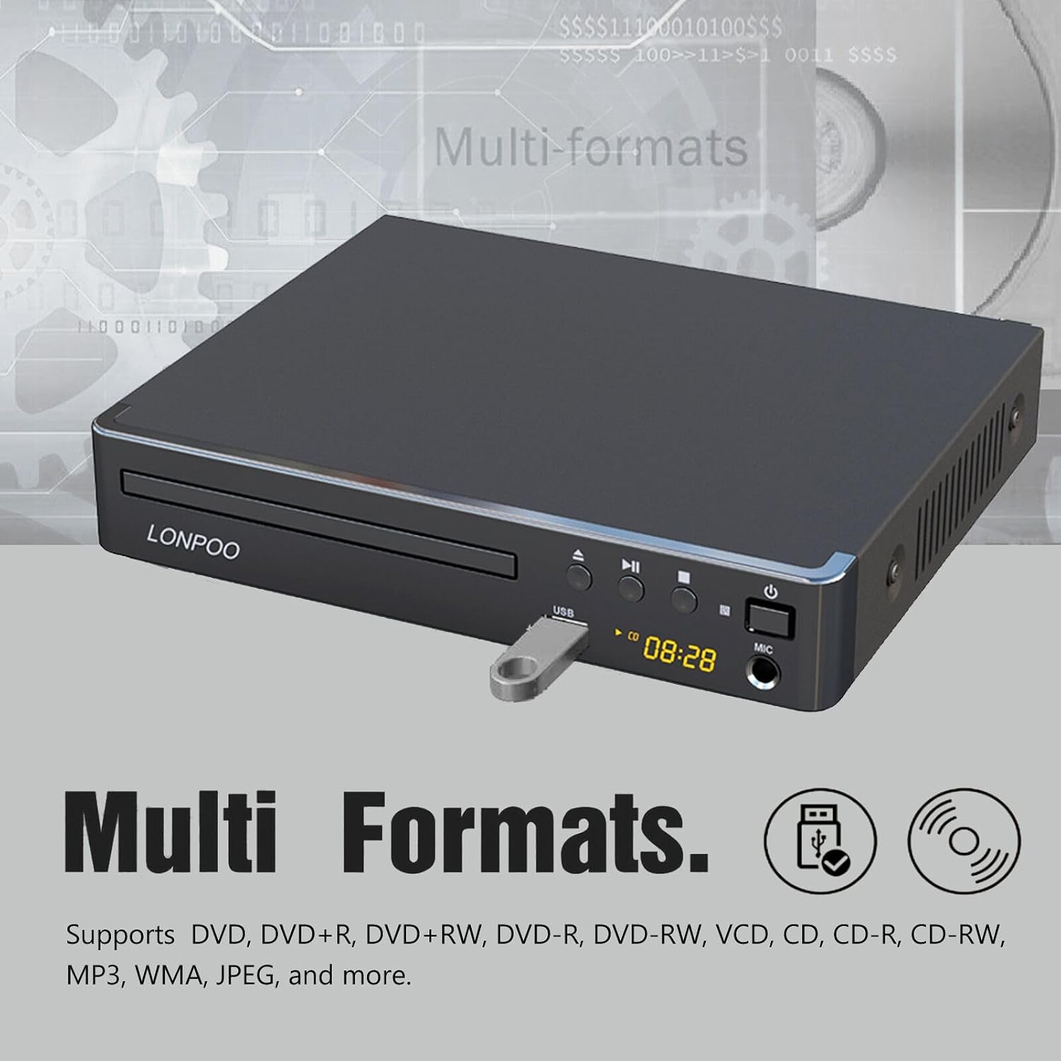 LONPOO DVD Players HDMI for TV, Compact Multi Region DVD Player