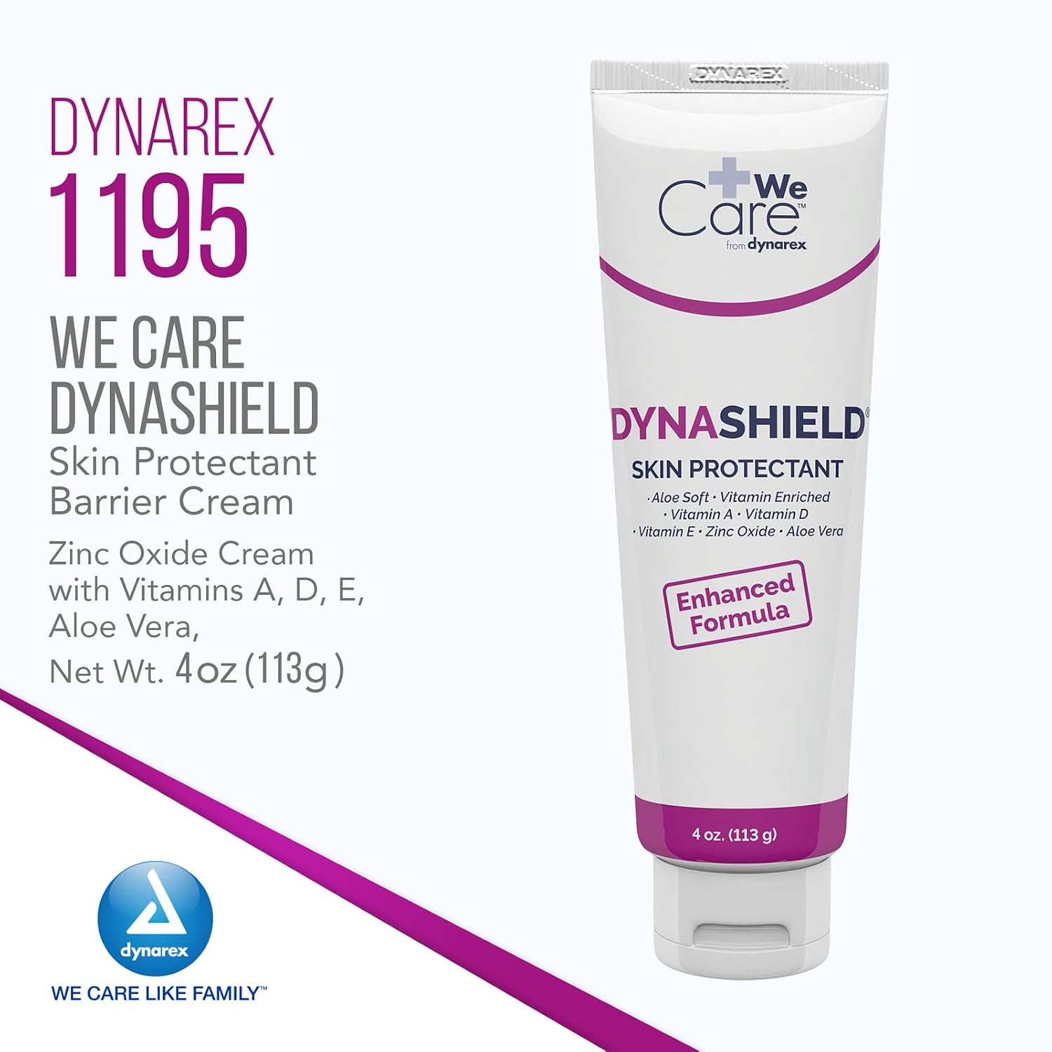 Dynarex DynaShield Skin Protectant Barrier Cream - Zinc Oxide Cream with Vitamins A, D, E, Aloe Vera - Protective Ointment
