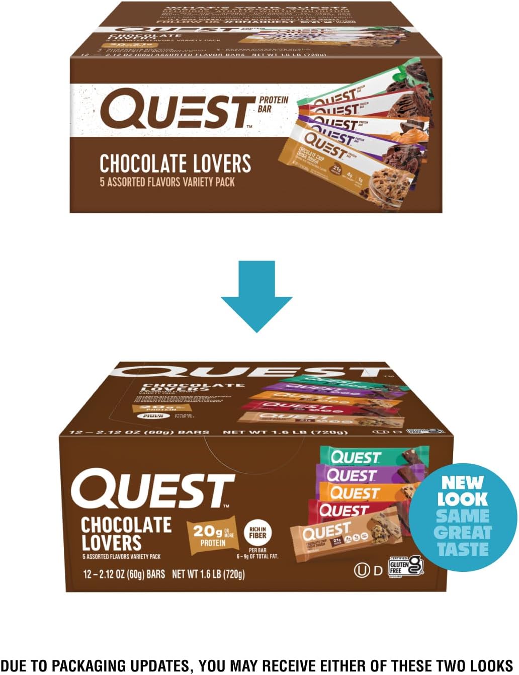 Quest Nutrition Oatmeal Chocolate Chip Protein Bars, 20g Protein, 12 Count | 12g Fiber, 5g Net Carbs, 1g Sugar, Gluten Free, High Quality Protein, Soft and Chewy, Individually Wrapped 2.12oz Bars