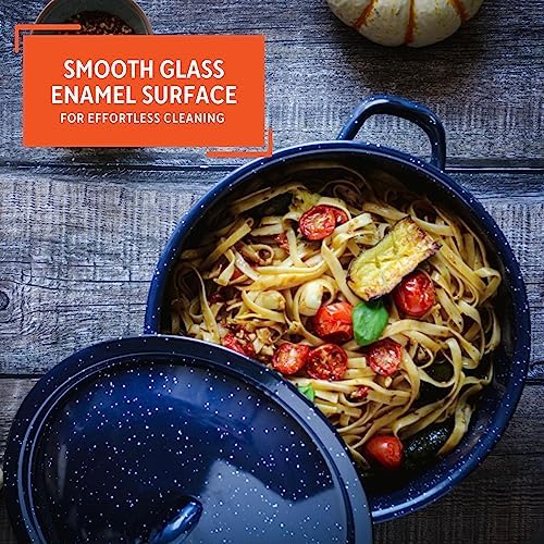 IMUSA USA C20666-1062810W Speckled Enamel Stock Pot with Lid, 4 Quart, Blue | Speckled Enamel Finish, Durable Steel Construction, Ideal for Soups and Stews, Great for Everyday Family Meals