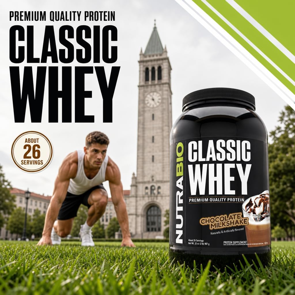 NutraBio Classic Whey Protein Powder- 25G of Protein Per Scoop - No Fillers, Artificial Colors, Preservatives - Chocolate Milkshake, 2 Pounds