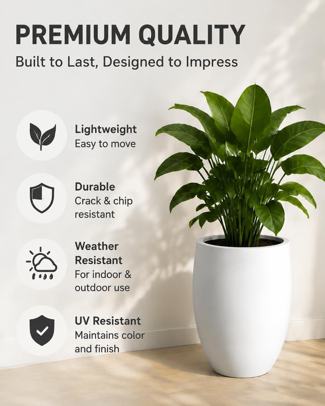 Kante Tall Concrete Planter 21.7" Modern White Floor Pot for Indoor Outdoor