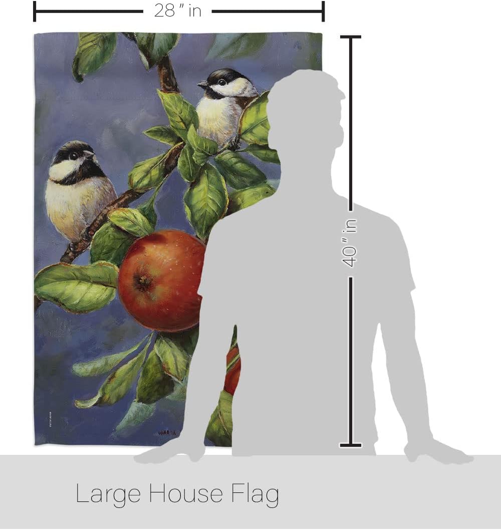 H105034-BO Chickadees & Apples Garden Friends Birds Impressions Decorative Vertical 28" x 40" Double Sided House Flag Printed in USA