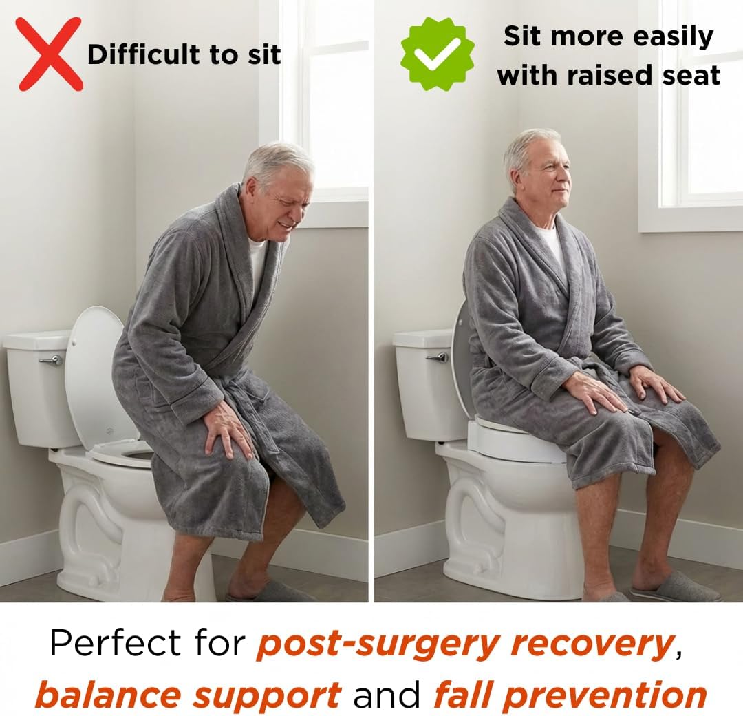 NOVA Raised Toilet Seat for Seniors & Post-Surgery Recovery – Elongated Bolt-On Under-Seat Design Uses Existing Toilet Seat & Lid, 3.5” Elevation, 300 lb Capacity, Durable Plastic, Easy Install