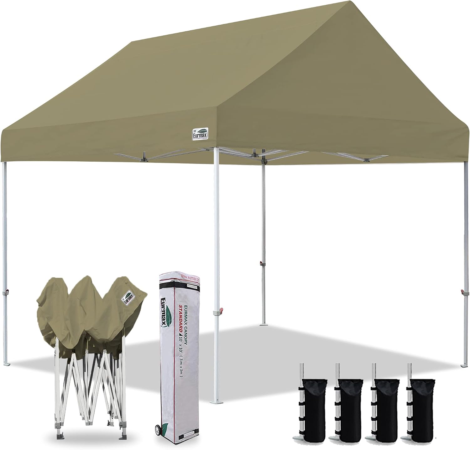 Eurmax USA 10x10ft Pop Up Canopy,Commercial Instant Tent for Outdoor Events,Patented No-Tip Rolling Storage Bag with 4 Sandbags,UV & Water Resistant,Heavy Duty Portable Shelter Gazebo,Black