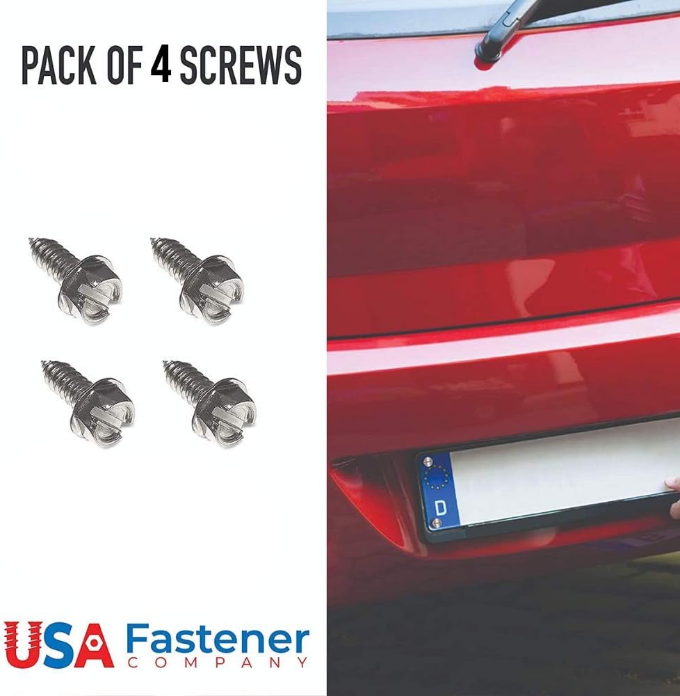 USA Fastener Stainless Steel Screws | Rust Proof, Chrome Locking Screws Set of 4 for License Plate Security to Secure Frames and Covers