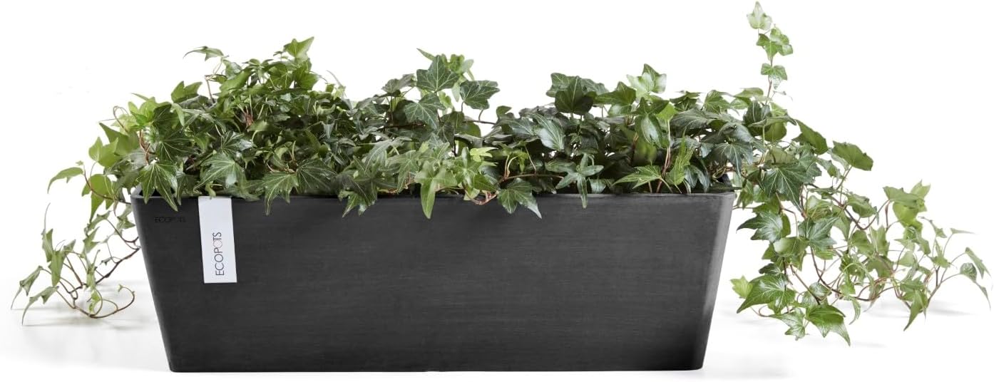 Ecopots Bruges Rectangular Flower Planter, Grey, 21.5" | Modern Style, Durable Recycled-Based Composite Construction, Weather and UV-Resistant, for Indoor/Outdoor Use