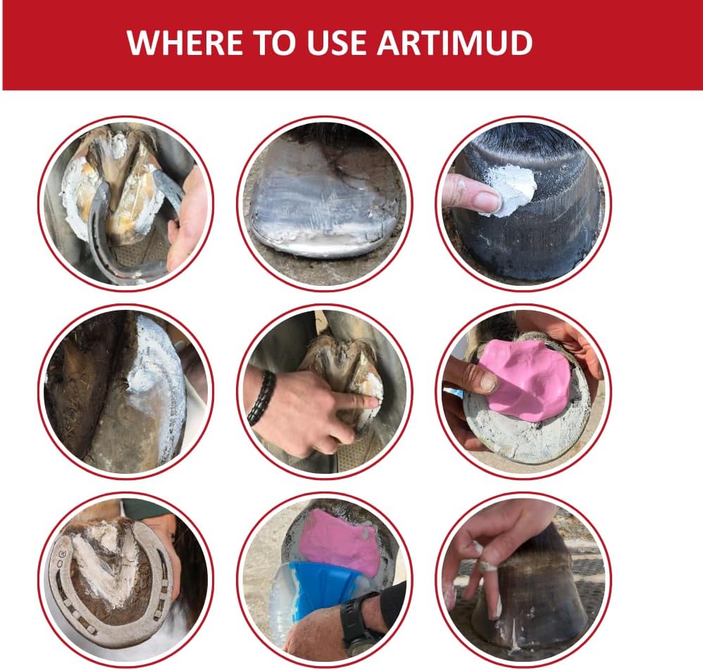 Artimud - Horse Hoof Putty Thrush Treatment 10 oz (300g) | Eucalyptus Horse Hoof Clay | Equine Frog & Sole Protection | Red Horse Products | Natural