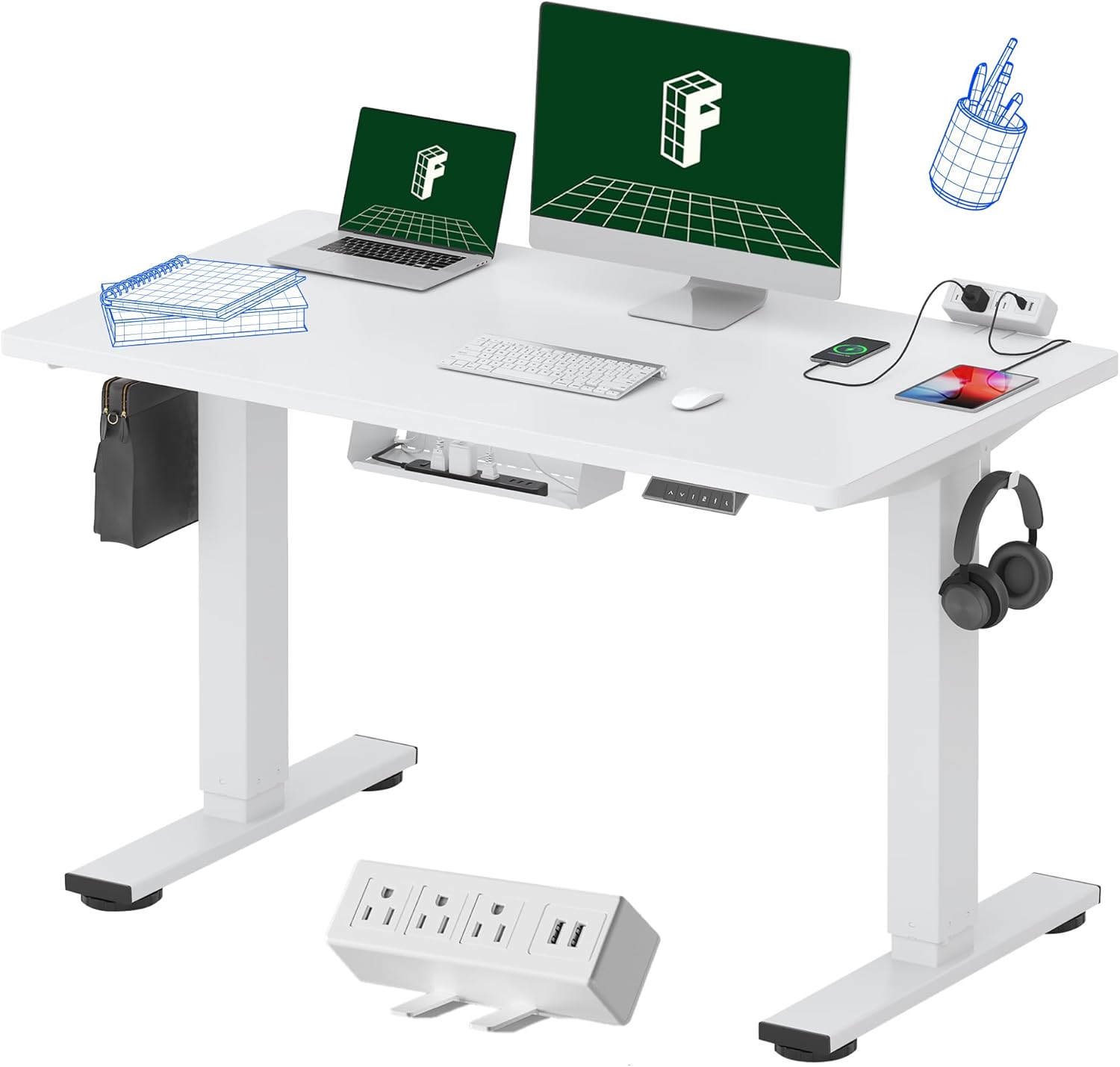 FLEXISPOT EN2 48"x24" Standing Desk with Power Strip Bundle, Black
