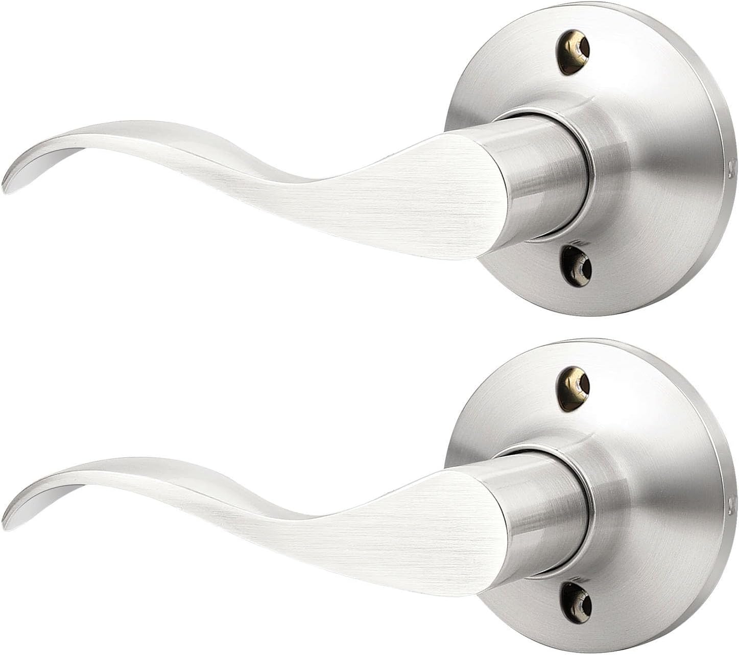 GOBEKOR 1 Pack Privacy Door Levers Brushed Nickel Lever Door Handles Interior for Bedroom and Bathroom Door Locks Wave Door Handles
