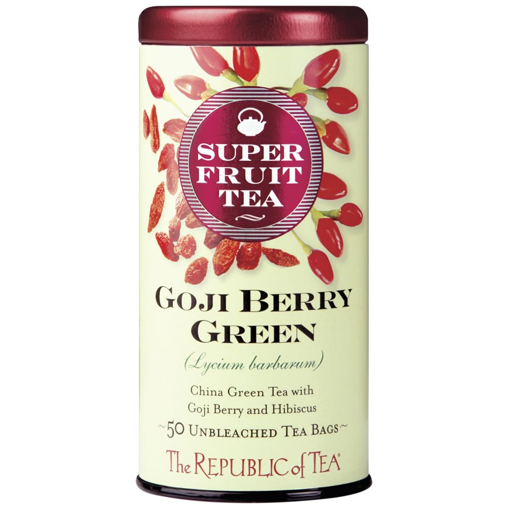 The Republic of Tea SuperFruit Goji Berry Green Tea, Low Caffeine, 50 Count | A gentle cup for everyday sipping. Fresh with notes of bright tartness. Gluten Free and Carb Free.