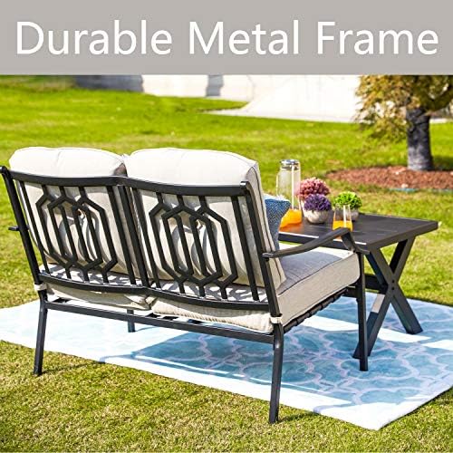® Outdoor Loveseat Bench,2PCs Conversation Furniture Set with Cushions,for Garden,Yard,Poolside and Patio (White)