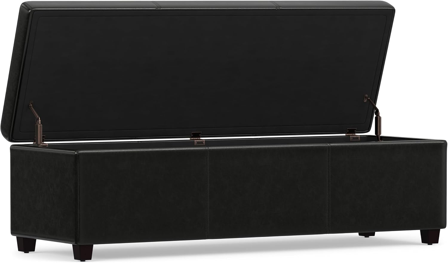 SIMPLIHOME Avalon 54" Wide Vegan Leather Storage Ottoman in Tanners Brown