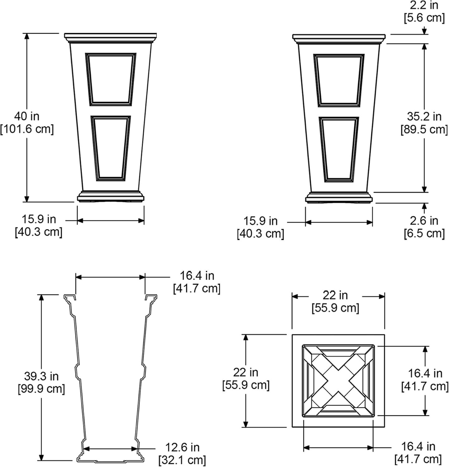 Mayne Fairfield 40in Tall Square Planter, Black | Indoor/Outdoor, All season, Fade resistant, 15-year warranty