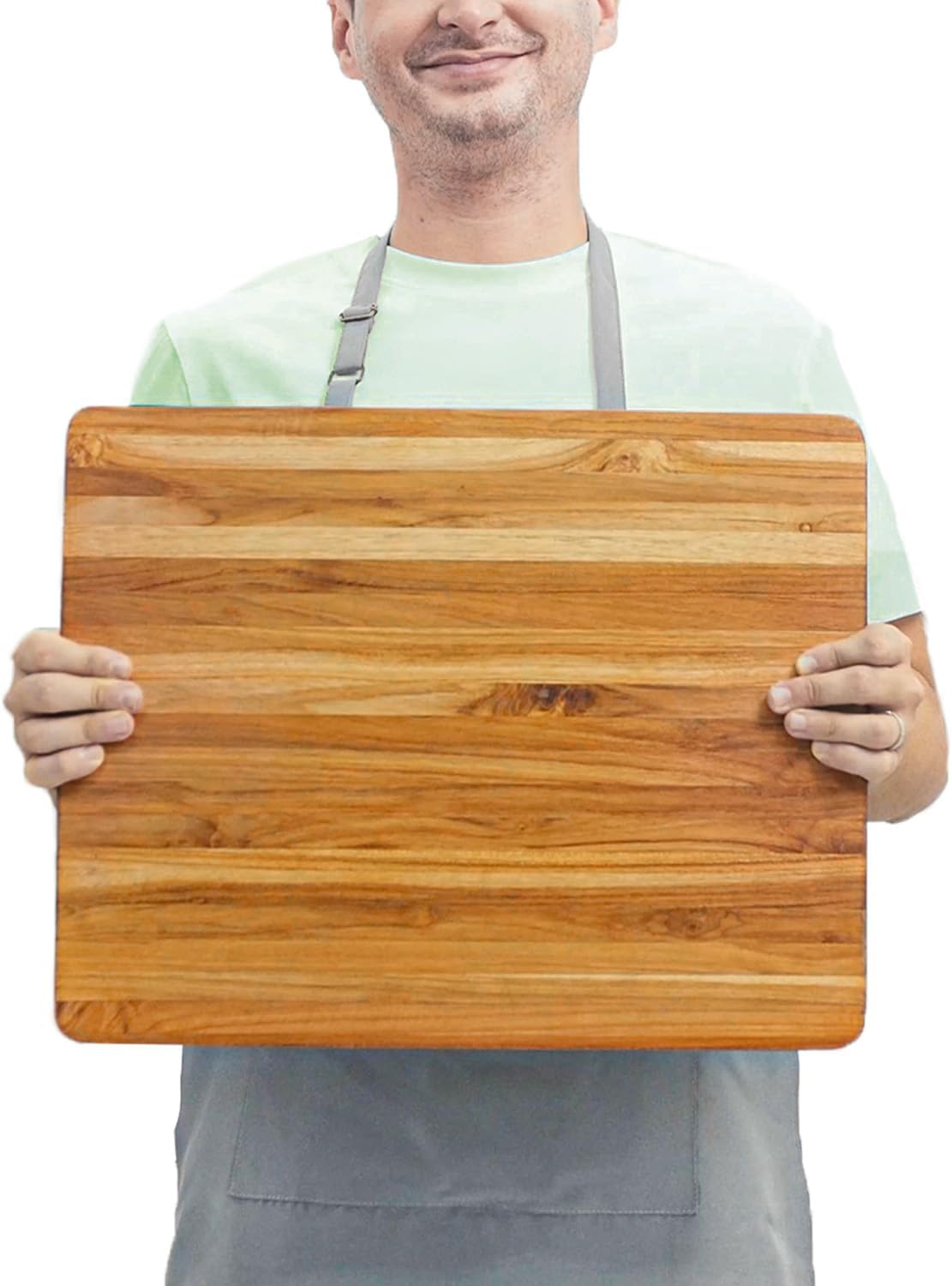 BEEFURNI Teak Wood Cutting Board with Hand Grip (20x15x1.25", M)