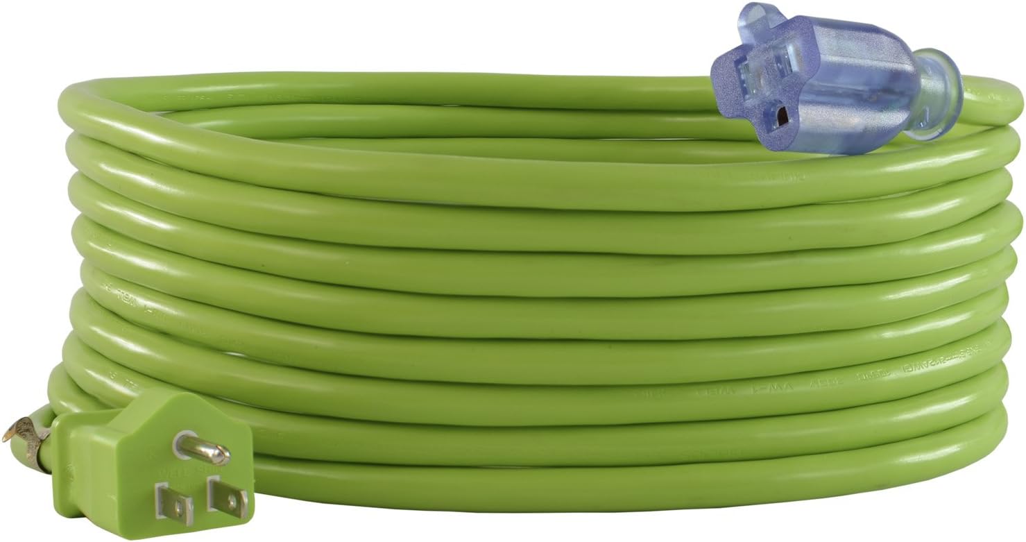 Conntek Contractor Extension Cord 20251-050AG 15 Amp Indoor/Outdoor SJTW 12/3 Extension Cord, 50', Green, UL & OSHA Certified