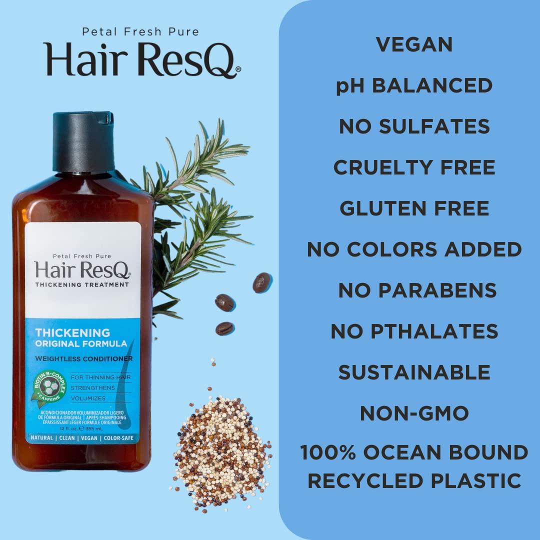 Petal Fresh Hair ResQ Biotin Shampoo for Thinning Hair, Clinically Tested Thickening, Pro-Growth Shampoo for Women & Men, Up to 6X Volume, Rosemary Mint, Caffeine & Peptides, Sulfate Free, 12 fl oz