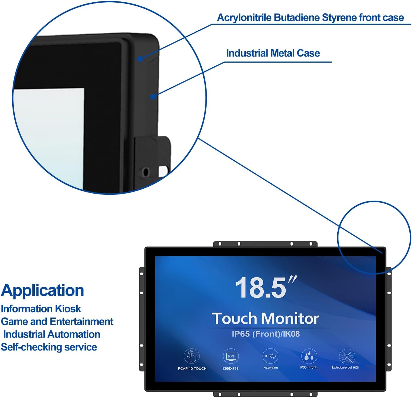 GreenTouch 18.5 Industrial Touch Monitor Open Frame, HDMI/VGA/DVI Interface, Muliti Touch Capacitive Touch Screen Technology