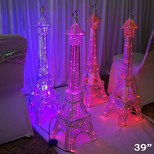 39-Inch Silver Metal Color Changing Eiffel Tower with 80 LED Lights - Wedding Party Home Decorations Supplies