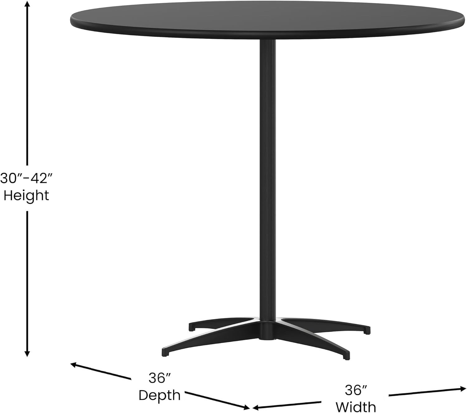 Flash Furniture Lars 24" Round Wood Cocktail Table with 30" and 42" Adjustable Columns, Adjustable Bar Height, for Events or Home Use