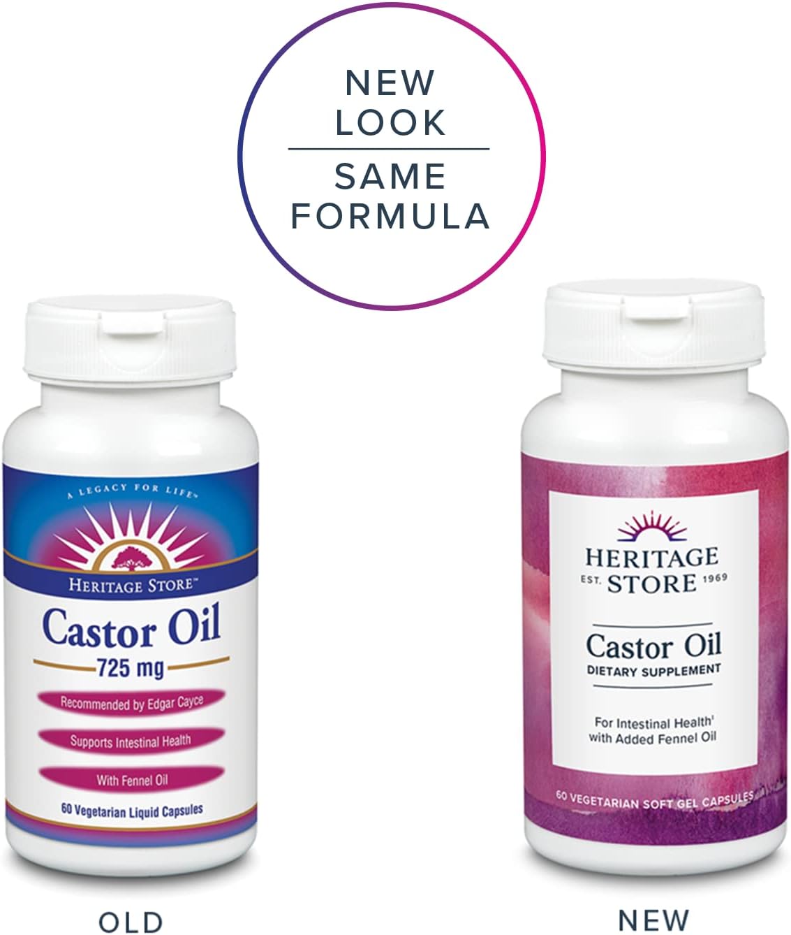 HERITAGE STORE Castor Oil Supplement 725 mg, 60 Softgels | Healthy Cleansing