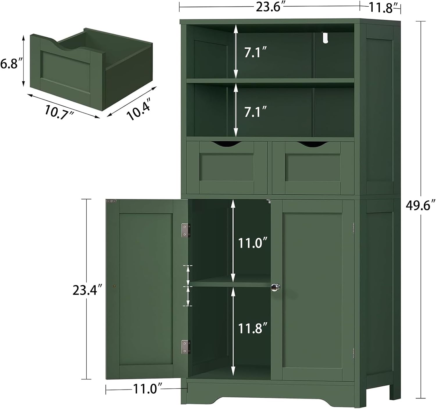 Iwell Storage Cabinet with 2 Drawers & Adjustable Shelves, Cupboard, Floor Cabinet for Living Room, Home Office, Rustic Brown