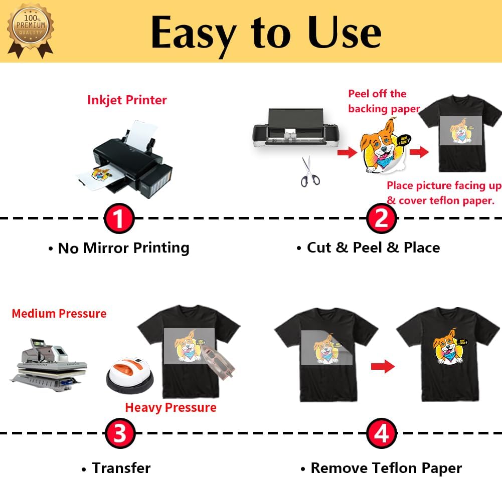 TransOurDream Heat Transfer Paper for Dark T Shirts(10 Sheets, 8.5x11),Printable HTV Heat Transfer Vinyl for Inkjet Printers