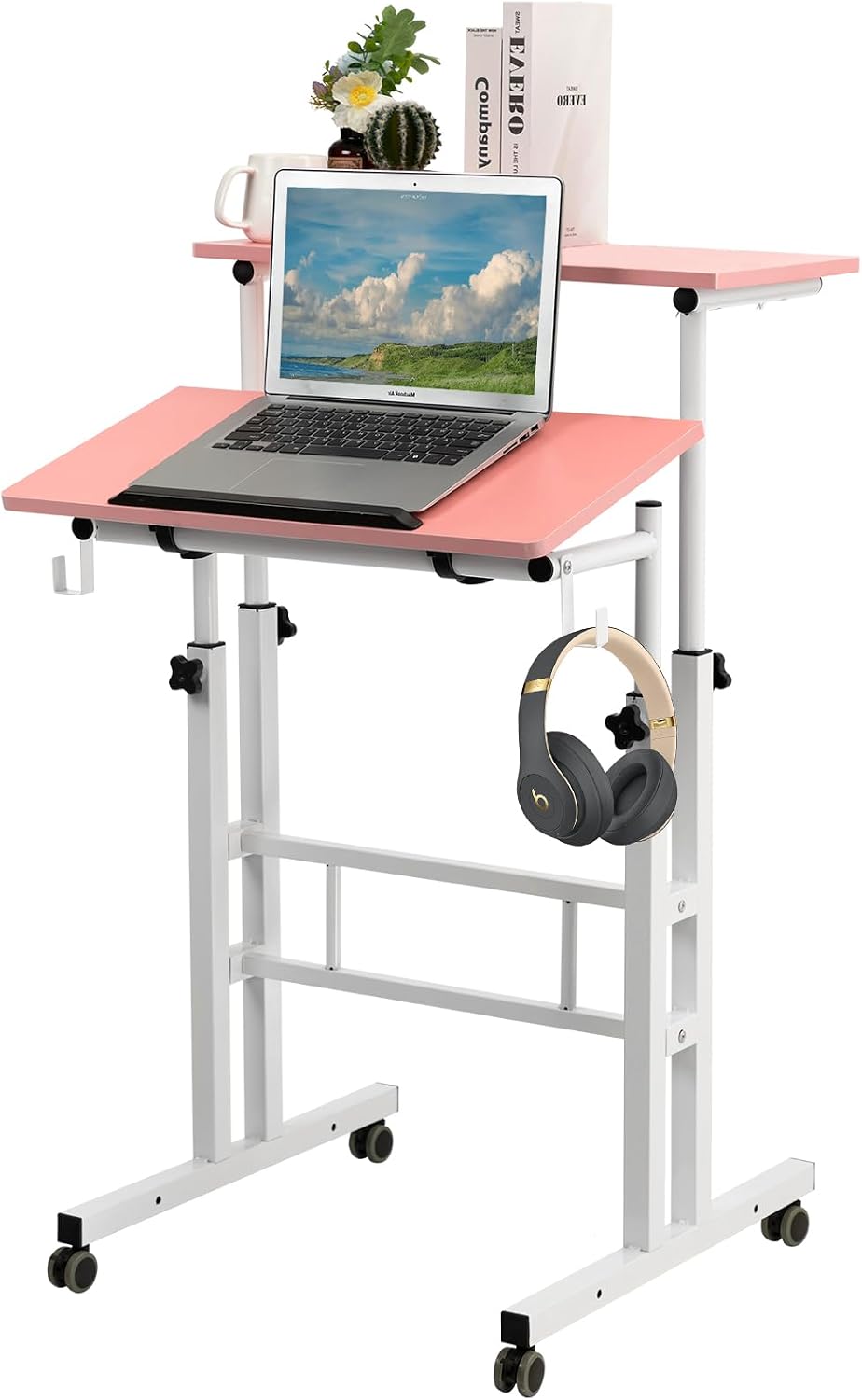 SIDUCAL Mobile Standing Desk, Portable Stand Up, Small Adjustable Converter with Wheels Home Office Workstation, Rolling Desk Laptop Cart for Standing or Sitting, Black