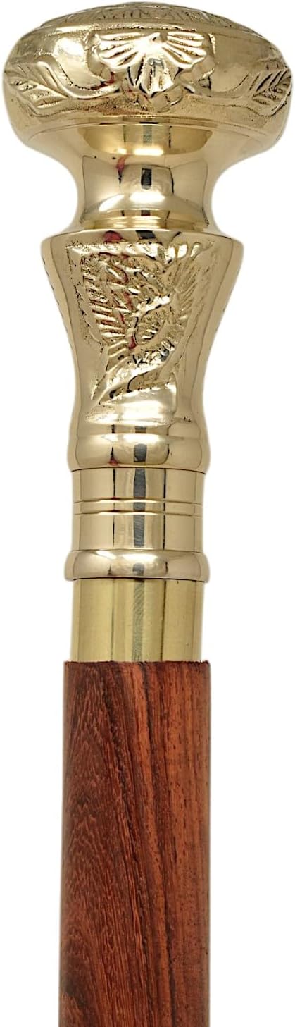 FYNJREX Travelers Compass Gentleman's Walking Stick, Fancy Cane for Women, Brass Handle and Hardwood Cane, Fold able Wooden Canes, Gift Idea