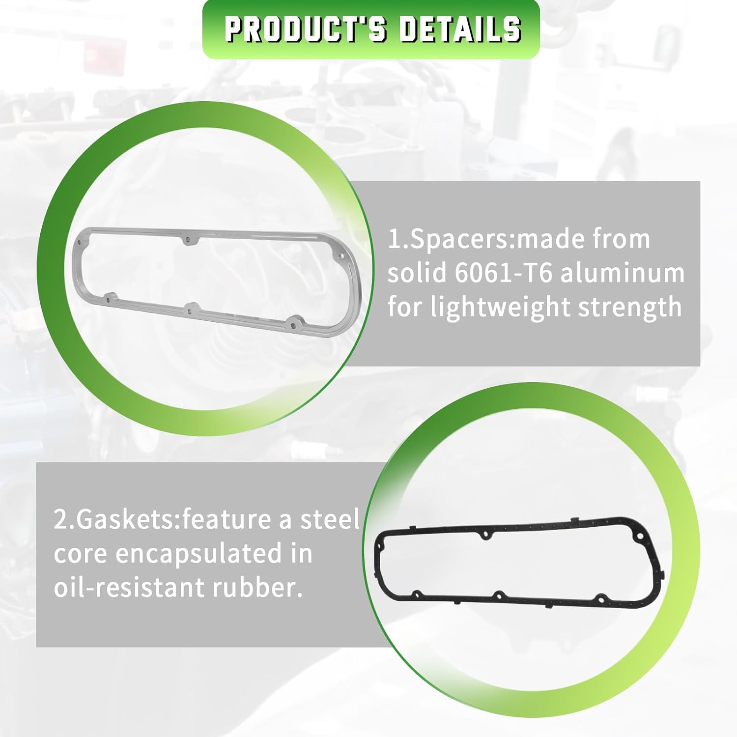 Valve Cover Spacer and Gasket Kit for Ford 289 302 351W SBF V8 | Includes 1/2 Inch Aluminum Spacers, Steel Core Gaskets