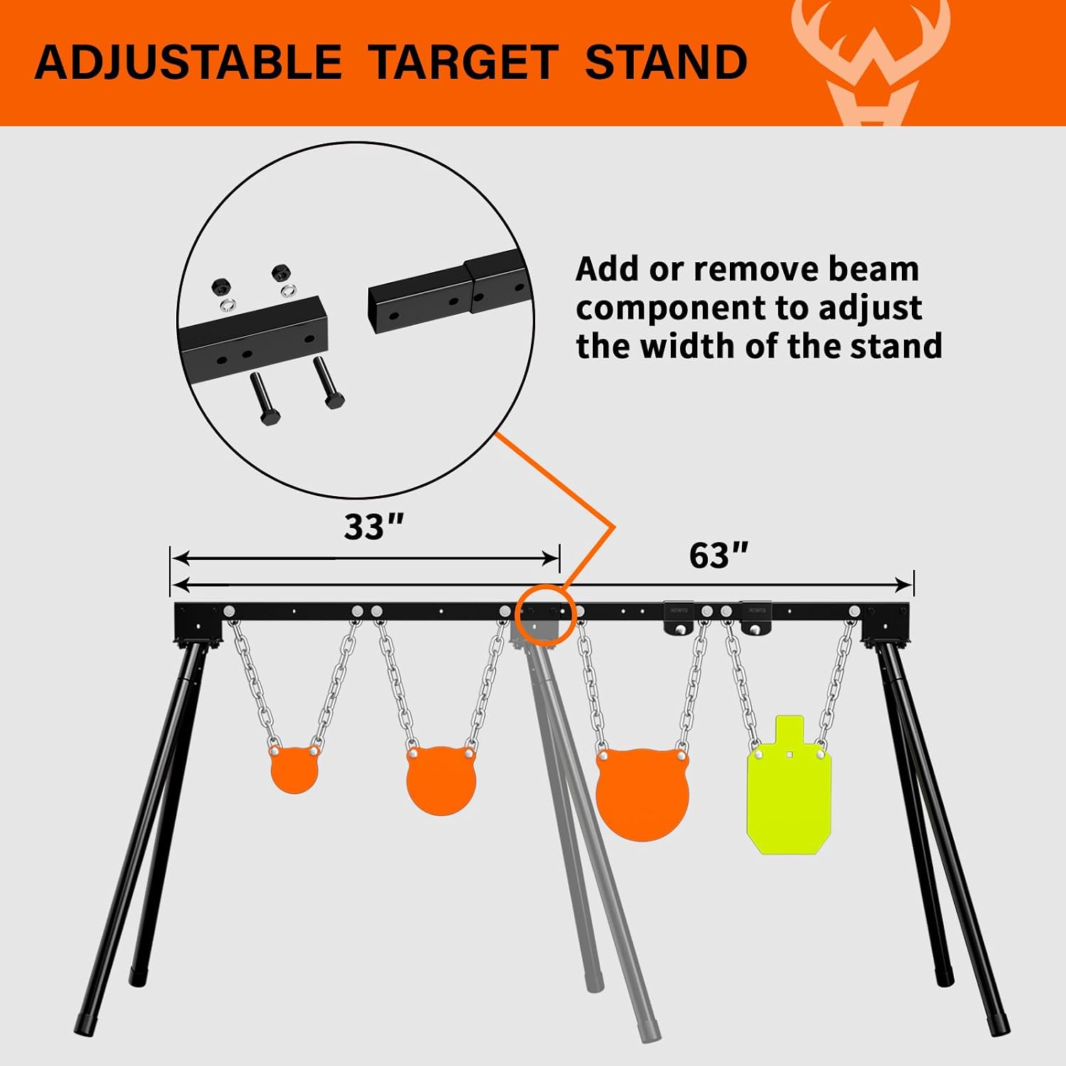 Highwild Expandable AR500 Steel Targets System 3/8" Thick Complete Shooting Targets with Stand, 4", 6", 8" Gongs + 7" x 12" Torso with 1 Stand