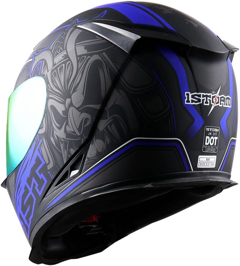 1Storm Motorcycle Full Face Helmet Skull King Matt Black + One Extra Clear Shield: HJK311
