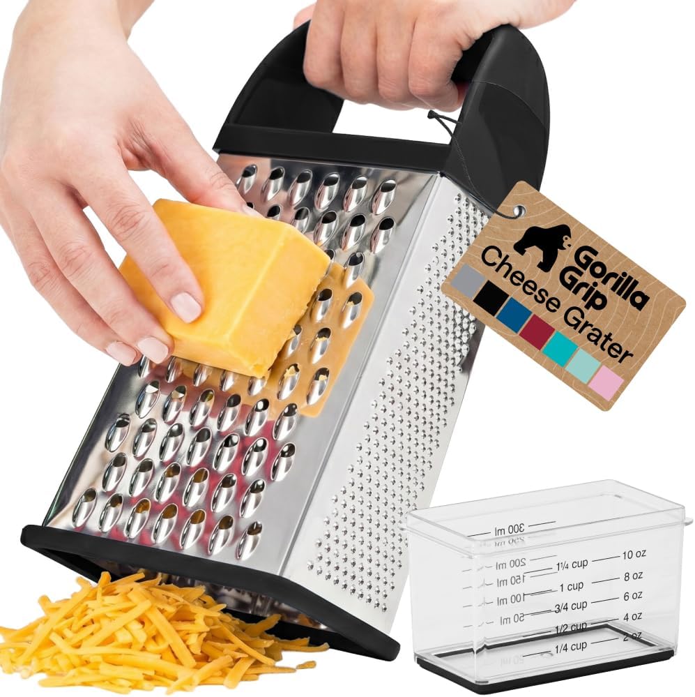 GORILLA GRIP® XL 4-Sided Stainless Steel BPA-Free Cheese Grater, Black