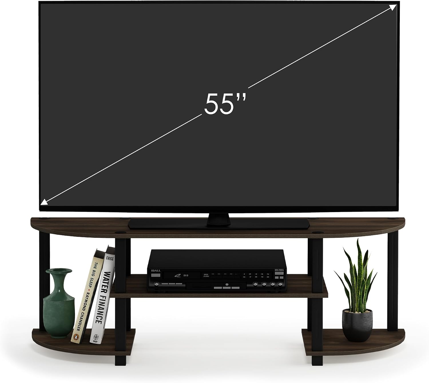 Furinno TURN-S-TUBE 3-Tier TV Stand for TVs up to 55 Inch, French Oak | Toolless Entertainment Center with Open Storage Shelves, Media Console Table with Soundbar Shelf for Living Room, Bedroom